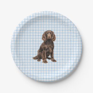Boykin Party Plate, Dog Party, Blue Gingham  Paper Plates