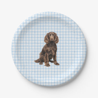 Boykin Party Plate, Dog Party, Blue Gingham Paper Plates