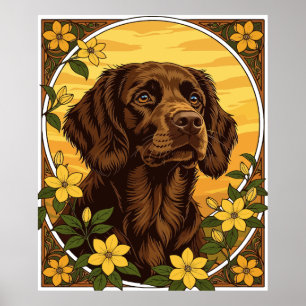 Boykin Spaniel And Yellow Jasmine Flowers Poster