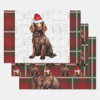 Boykin Spaniel Christmas Dog Deep Red Plaid Wrapping Paper Sheets