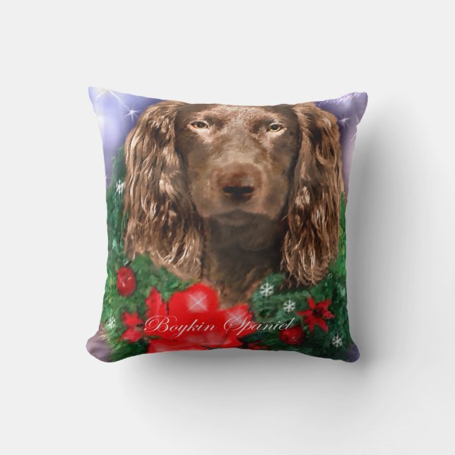 Boykin Spaniel Christmas Throw Pillow (Front)