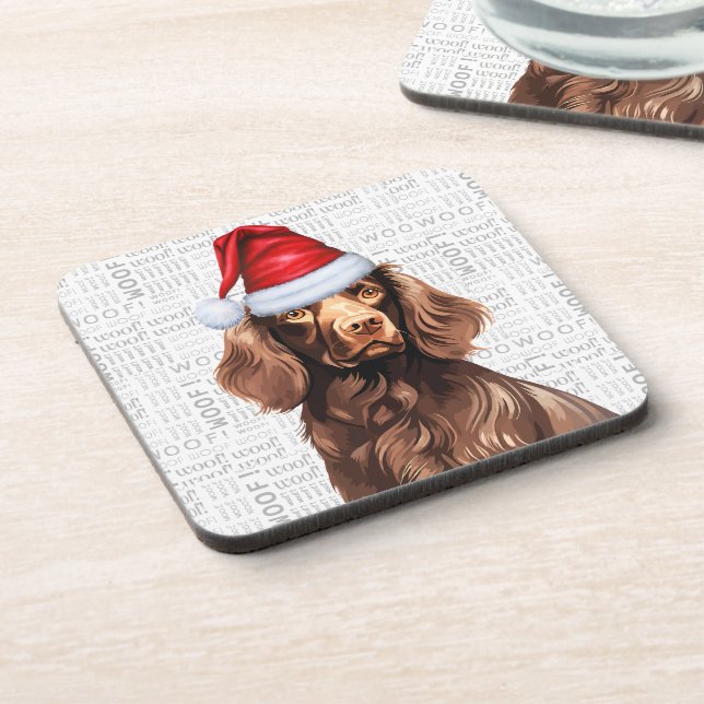 Boykin Spaniel Dog Woof Word Art Holiday Beverage Coaster (Left Side)
