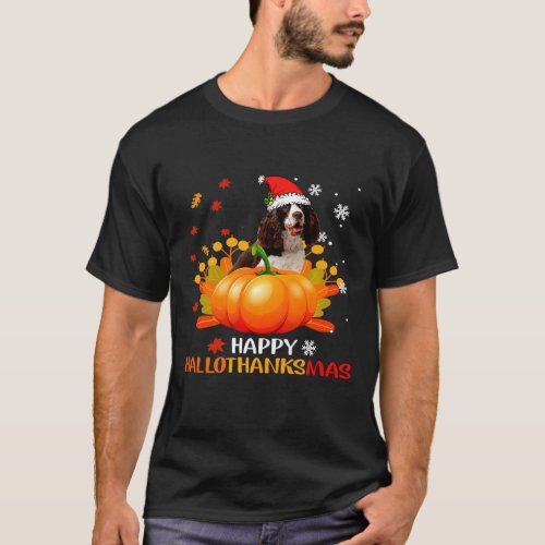 Boykin Spaniel Happy Hallothanksmas Halloween Chri T_Shirt