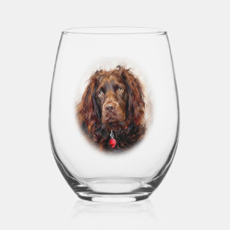 Boykin Spaniel Impressionist Painting Stemless Wine Glass