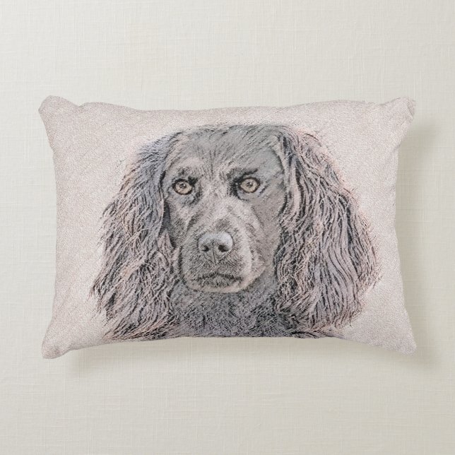 Boykin Spaniel Painting - Cute Original Dog Art Accent Pillow (Front)