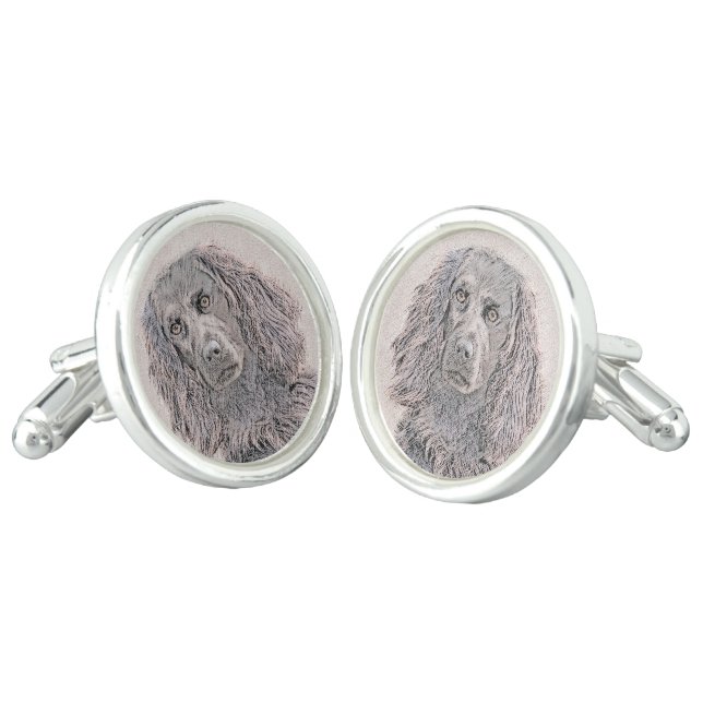 Boykin Spaniel Painting - Cute Original Dog Art Cufflinks (Angled)