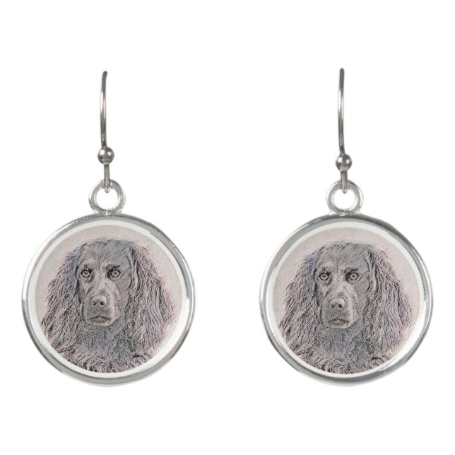 Boykin Spaniel Painting - Cute Original Dog Art Earrings (Front)