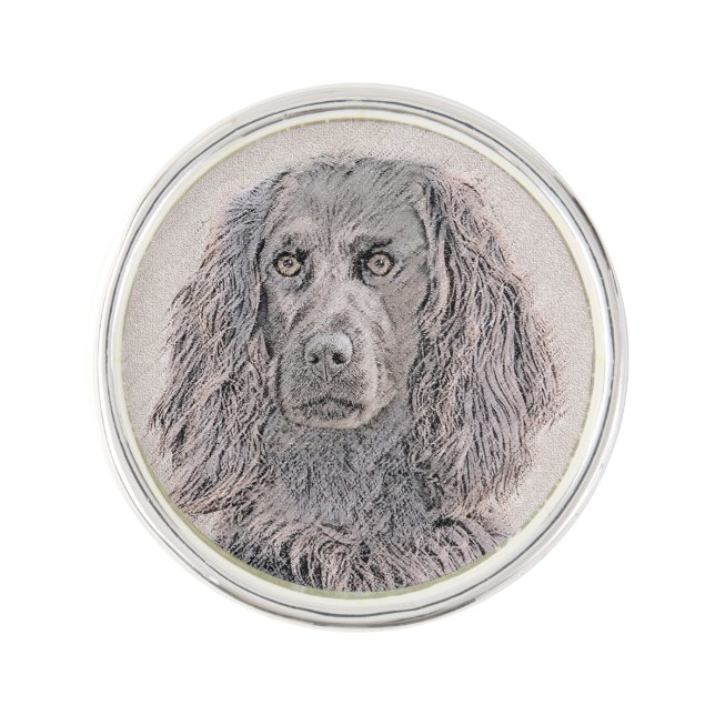 Boykin Spaniel Painting - Cute Original Dog Art Lapel Pin (Front)