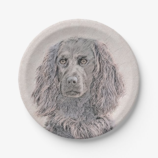 Boykin Spaniel Painting - Cute Original Dog Art Paper Plates (Front)