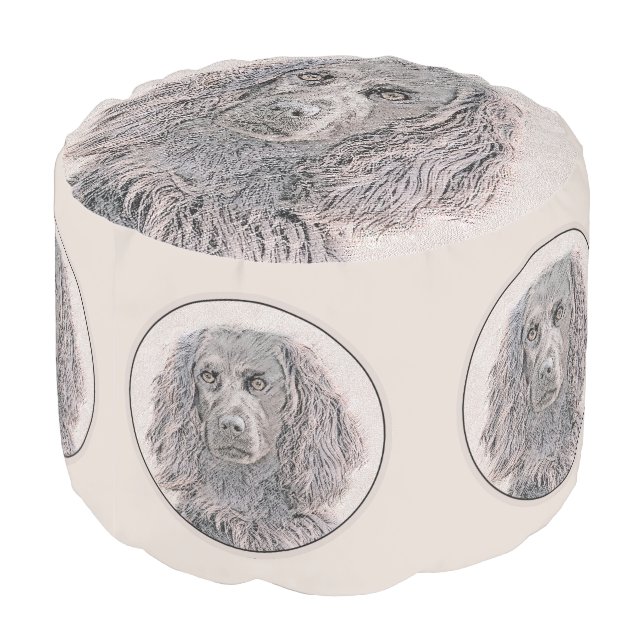 Boykin Spaniel Painting - Cute Original Dog Art Pouf (Angled Back)