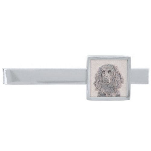 Boykin Spaniel Painting _ Cute Original Dog Art Silver Finish Tie Bar