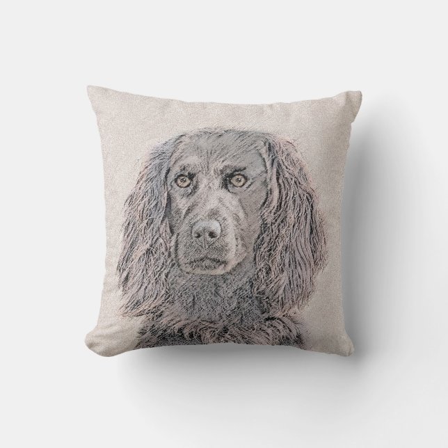 Boykin Spaniel Painting - Cute Original Dog Art Throw Pillow (Front)