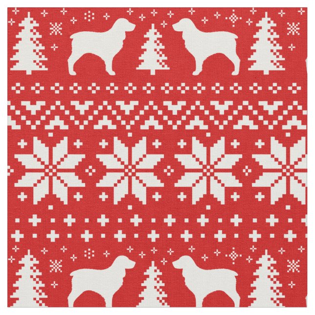 Boykin Spaniel Silhouettes Dogs Christmas Holiday Fabric (Close Up)