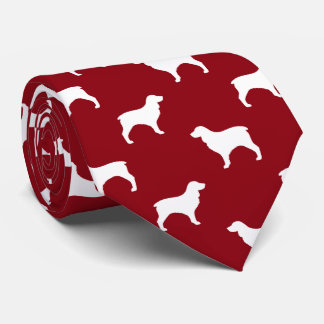 Boykin Spaniel Silhouettes Pattern Red and White Tie
