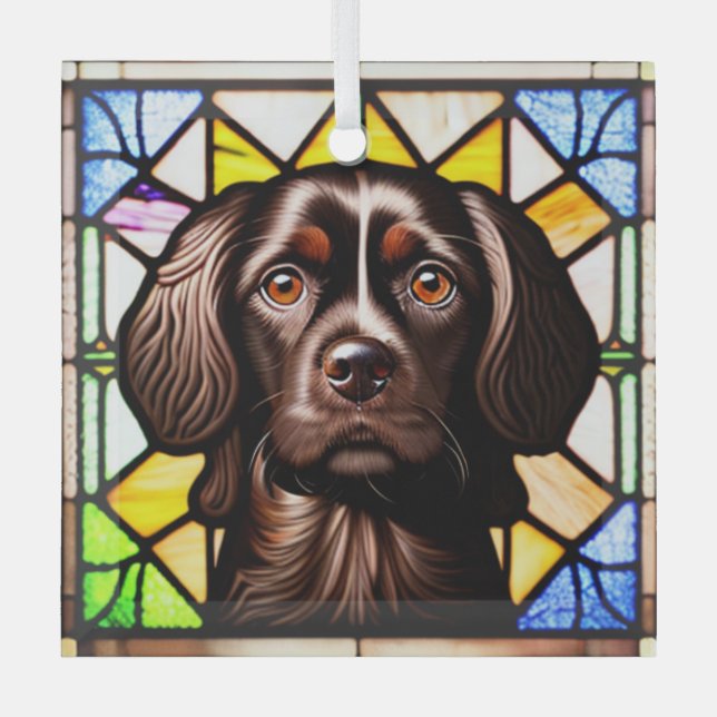 Boykin Spaniel "Stained Glass" Glass Ornament (Front)