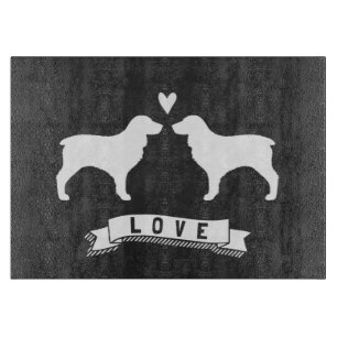Boykin Spaniels Love - Dog Silhouettes w/ Heart Cutting Board