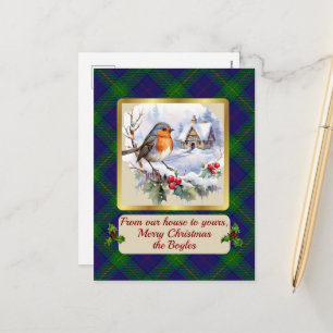 Boyle Crest & Tartan w/Robin Personalized   Holiday Postcard