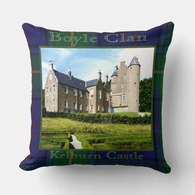 Boyle Scottish Clan's Kelburn Castle Photo Tartan Throw Pillow (Front)