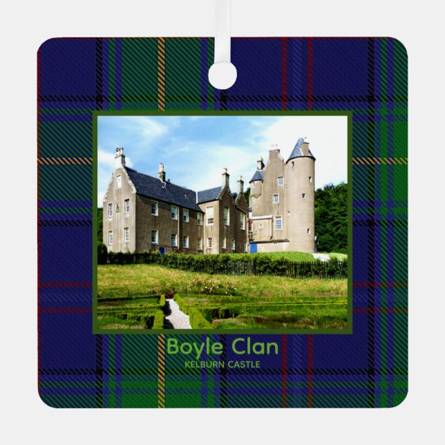 Boyle Scottish Clan's Kelburn Castle Tartan Metal Ornament (Front)