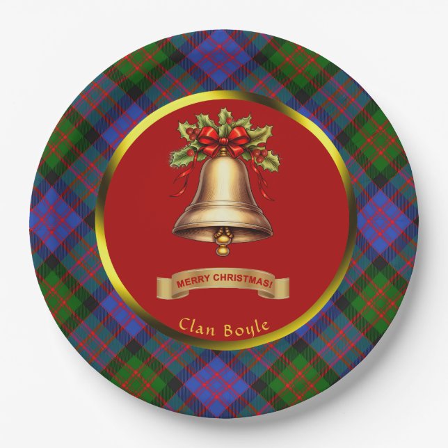 Boyle Tartan Personalized Christmas Paper Plates (Front)