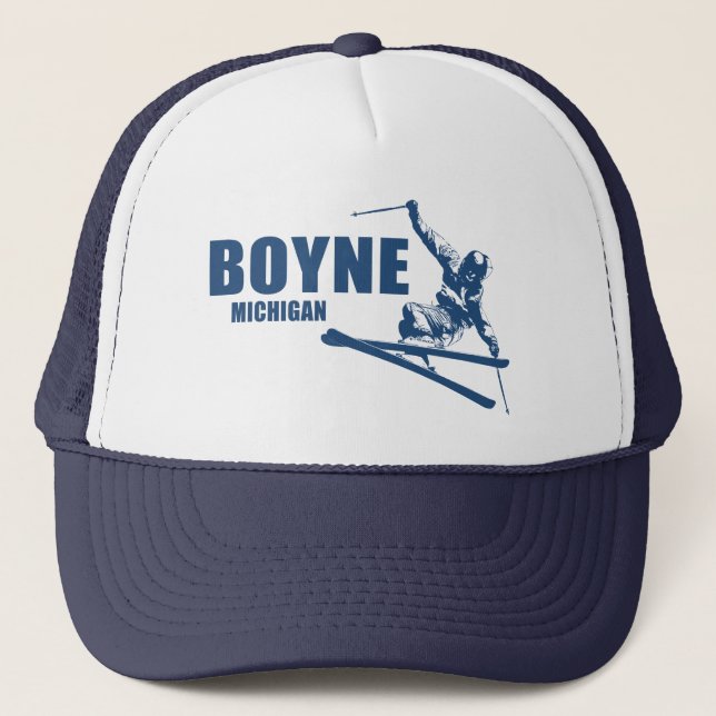 Boyne Mountain Resort Michigan Skier Trucker Hat (Front)