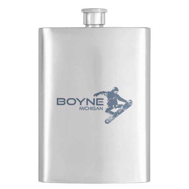 Boyne Mountain Resort Michigan Snowboarder Flask (Front)