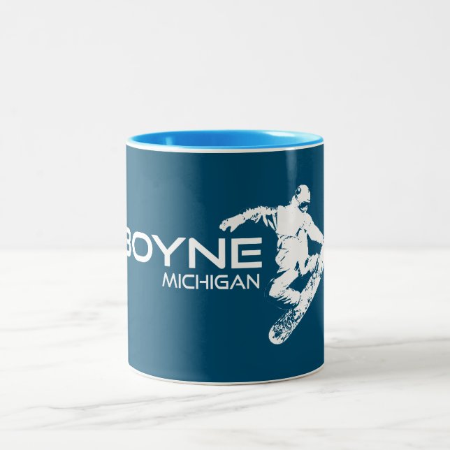 Boyne Mountain Resort Michigan Snowboarder Two-Tone Coffee Mug (Center)