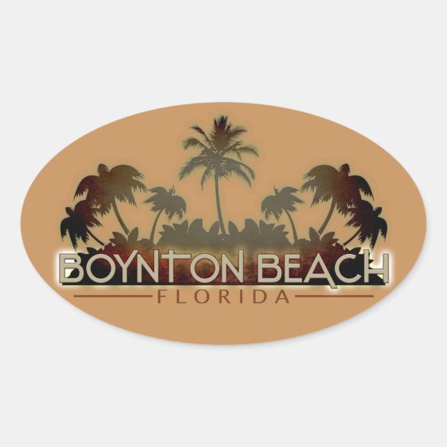 Boynton Beach Florida palm tree words oval sticker (Front)