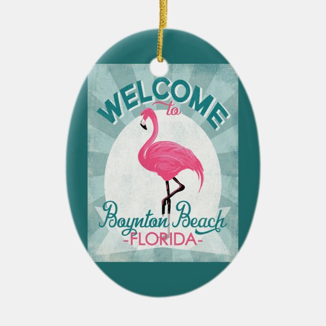 Boynton Beach Florida Pink Flamingo Retro Ceramic Ornament (Front)