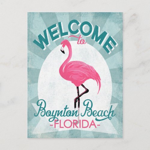 Boynton Beach Florida Pink Flamingo Retro Postcard