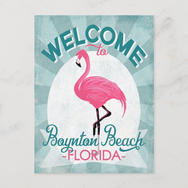 Boynton Beach Florida Pink Flamingo Retro Postcard (Front)