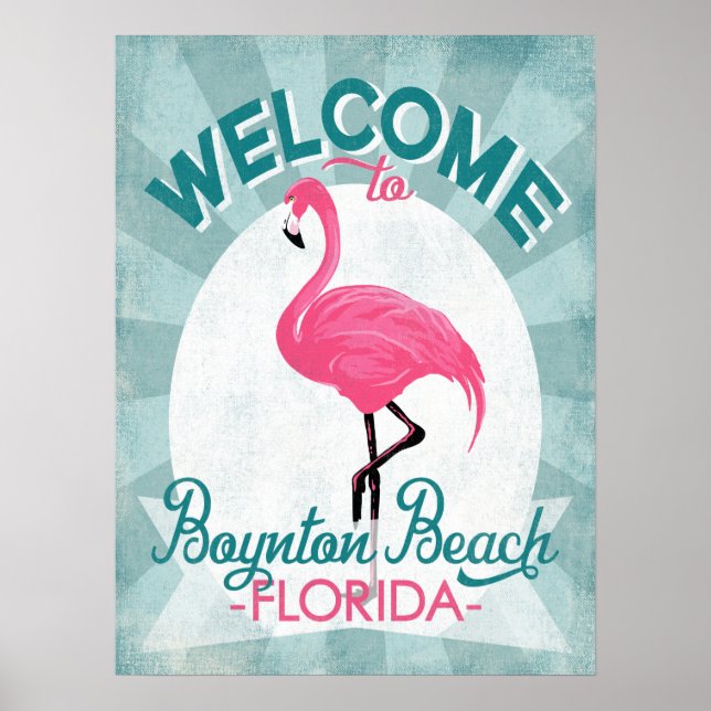 Boynton Beach Florida Pink Flamingo Retro Poster (Front)