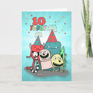 Boy's 10th Colorful Monster Birthday Card
