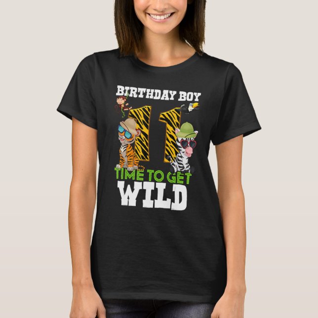 Boys 11th Birthday 11 Years Old Boy Safari Zoo Tig T-Shirt (Front)