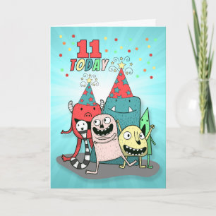 Boy's 11th Colorful Monster Birthday Card