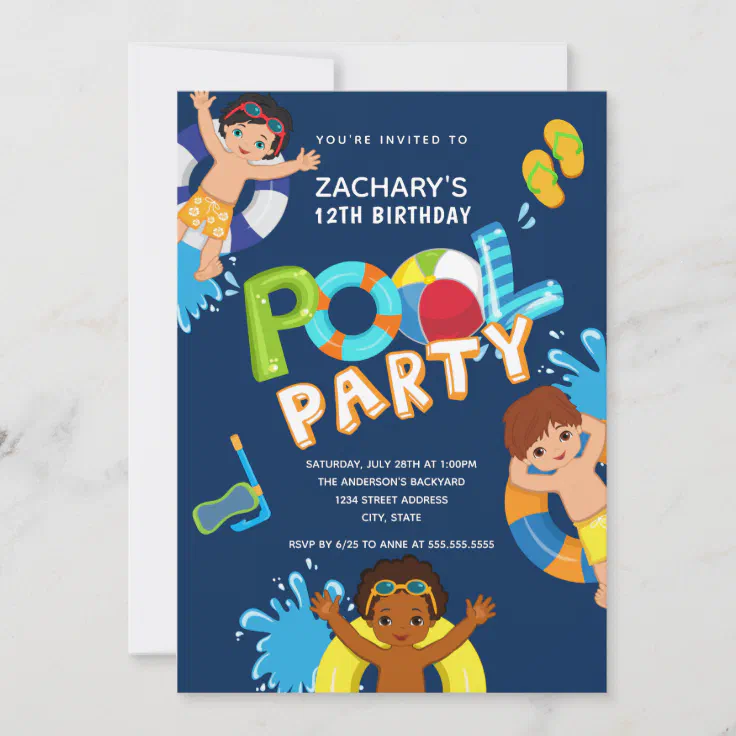 Boys 12th Birthday Pool Party Invitation | Zazzle