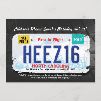 Boy's 16th Bday North Carolina License Invitation