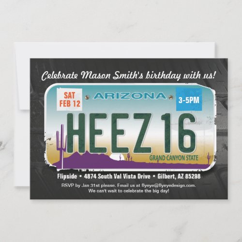 Boys 16th Birthday Arizona License Invitation