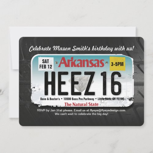 Boy's 16th Birthday Arkansas License Invitation