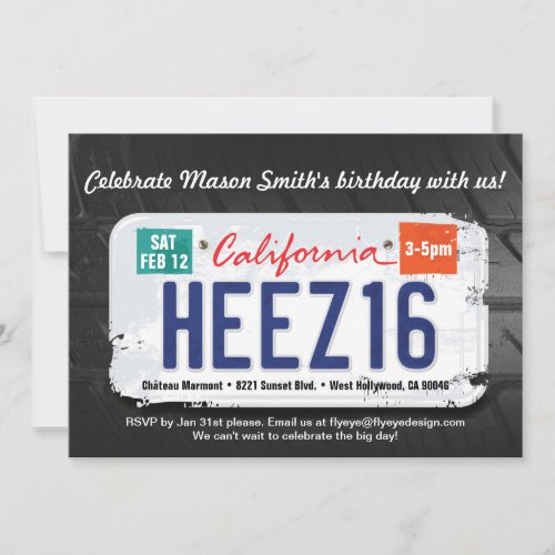 Boy's 16th Birthday California License Invitation