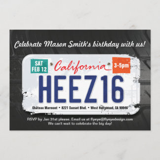 Boy's 16th Birthday California License Invitation