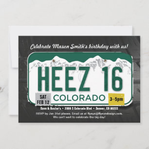 Boy's 16th Birthday Colorado License Invite