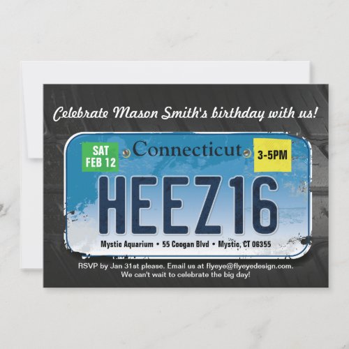 Boy's 16th Birthday Connecticut License Invitation