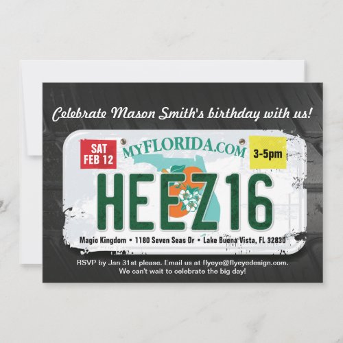 Boy's 16th Birthday Florida License Invitation
