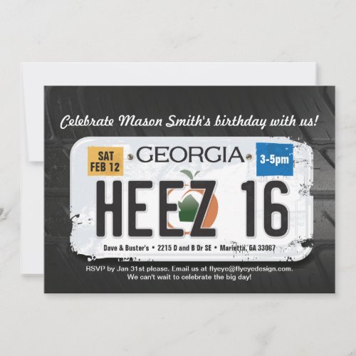 Boy's 16th Birthday Georgia License Invitation