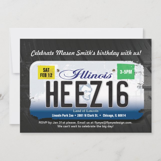 Boy's 16th Birthday Illinois License Invitation (Front)