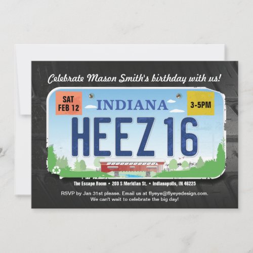 Boy's 16th Birthday Indiana License Invitation