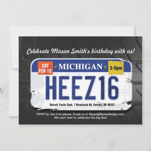 Boy's 16th Birthday Michigan License Invitation
