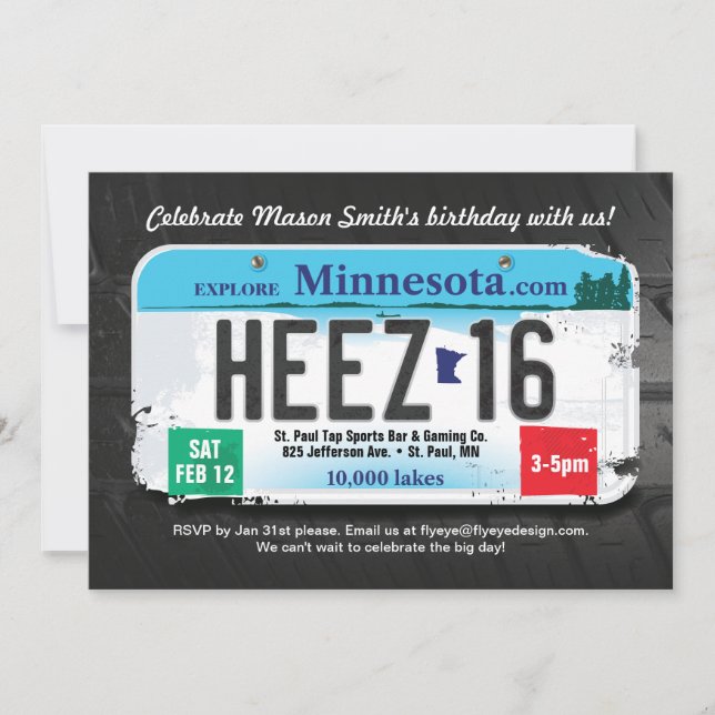 Boy's 16th Birthday Minnesota License Invite (Front)