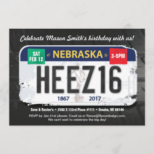 Boy's 16th Birthday Nebraska Invitation